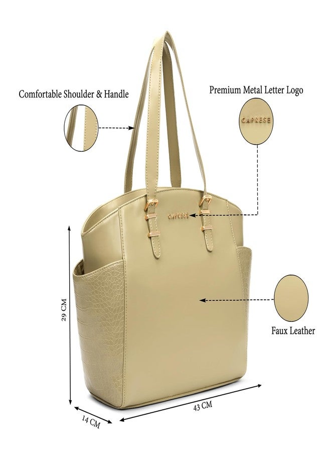 كابريس حقيبة كابريس مايسي متوسطة الحجم بلون الشوفان الألبي للنساء | حقيبة كتف من الجلد الصناعي المتين مع مساحة داخلية واسعة وإغلاق بسحاب | تتسع لأجهزة الكمبيوتر المحمولة حتى 16 بوصة | مناسبة للاستخدام في المكتب والسفر (لون الشوفان الألبي) - Image 3